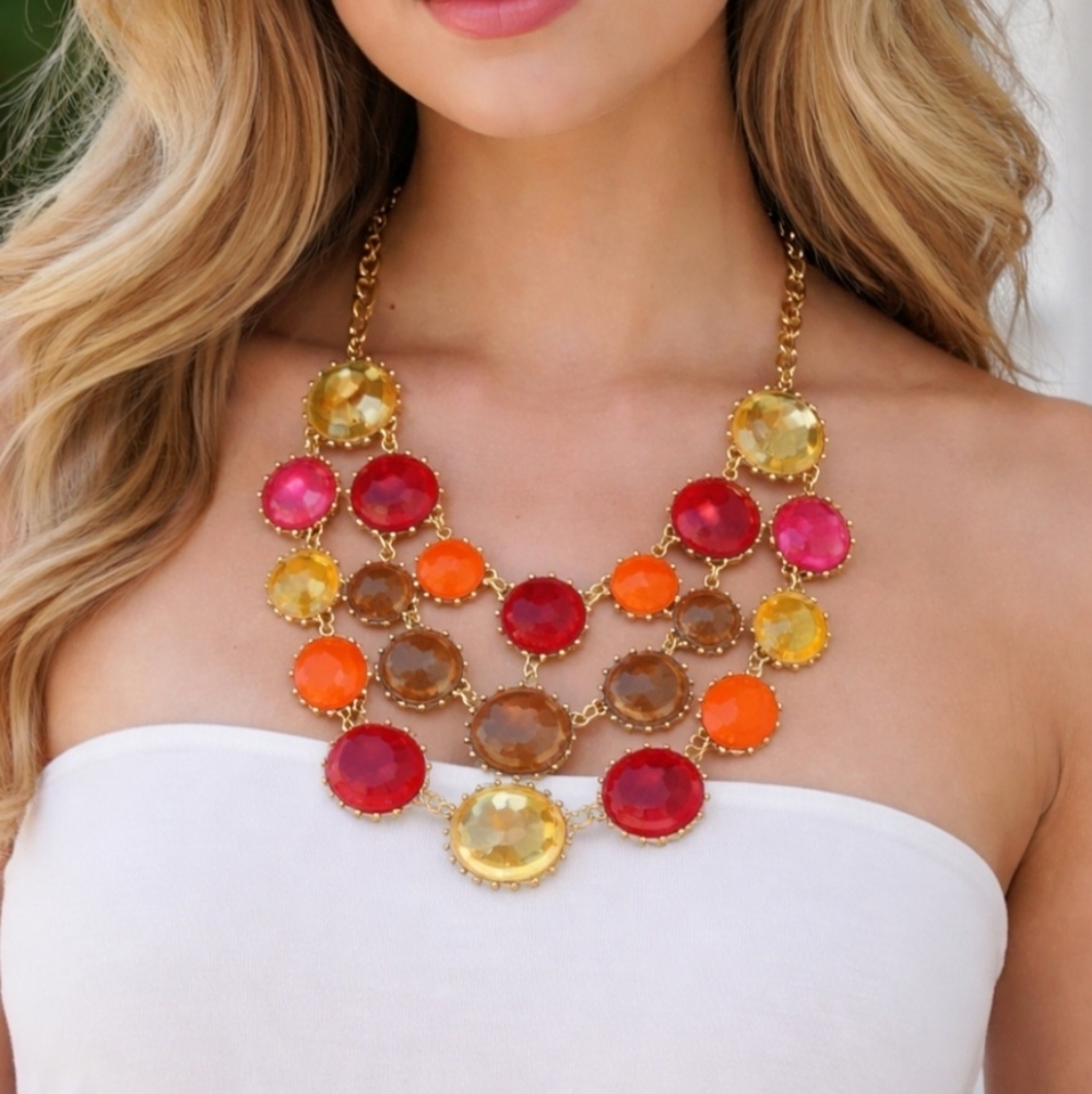 🌴 Pick 3 For $15 Sophia & Kate Gold Red Oramge Stone Necklace New